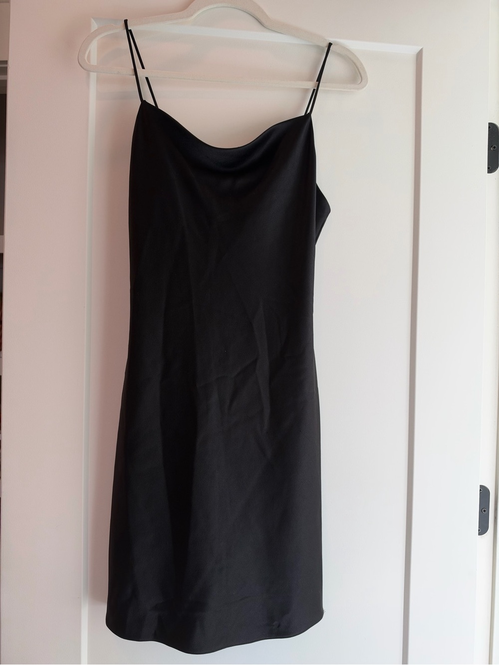 Alice + Olivia Black Satin Cowl Slip Mini Dress
